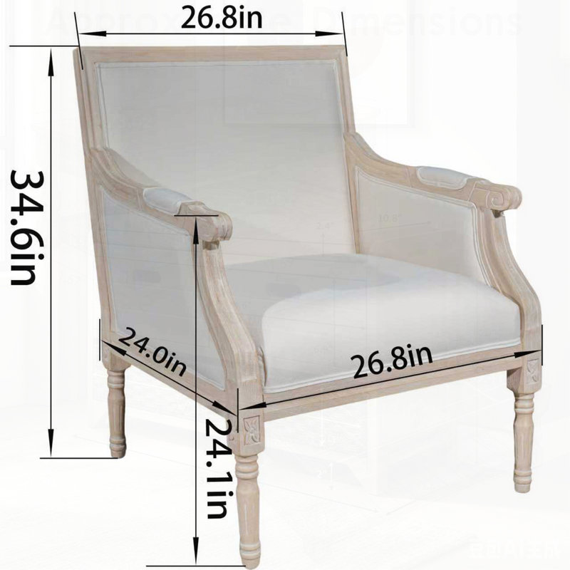 Chaise d'appoint française avec structure en bois traditionnelle, revêtement en lin et finition patinée pour une décoration intérieure intemporelle