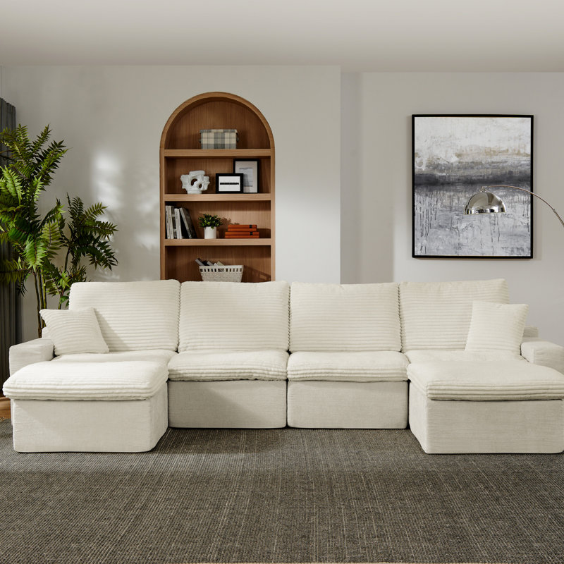 Ensemble de canapé modulaire en forme de U beige de 142 po avec méridienne confortable et siège profond de la collection Beige, sans assemblage, inclus