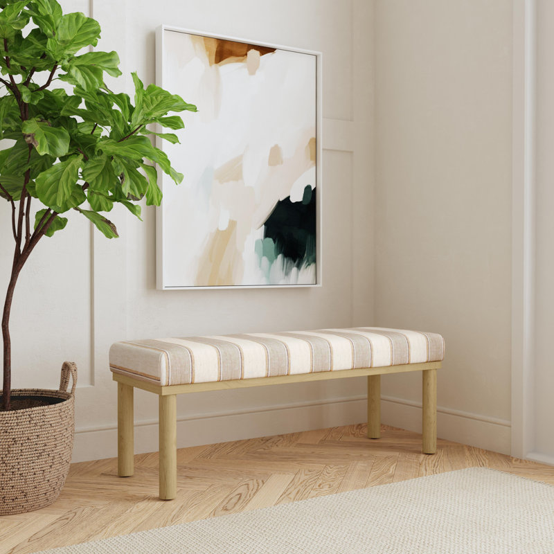 Shikera Upholstered Bench, Wide Tan Stripe