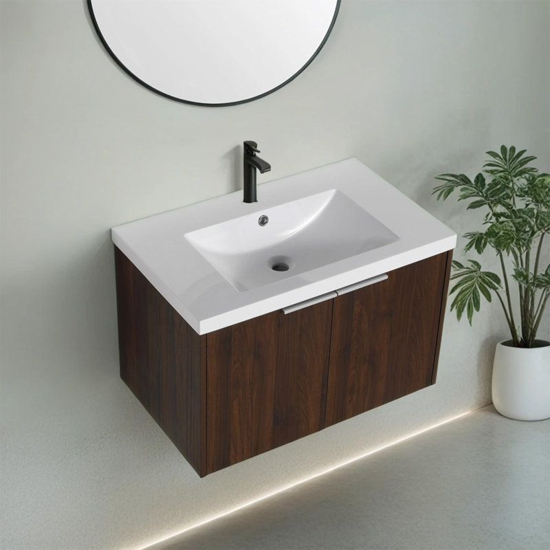 Meuble-lavabo simple avec plateau en résine 29,55 po Selda, Brun foncé
