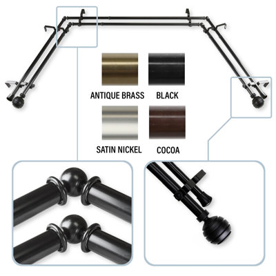 Pepin Steel Rod/Resin Finials Adjustable 78'' to 144'' 0.81'' Bay Window Double Curtain Rod