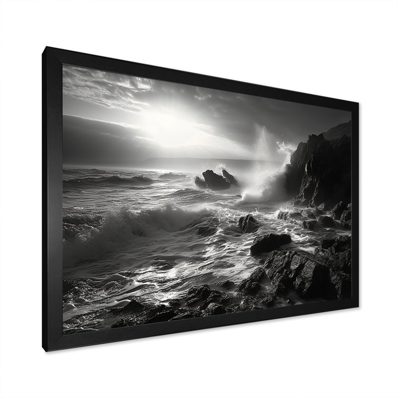 Paysage de plage rocheuse sur toile, Cadre simple noir, H 12 po x l 20 po x P 1 po