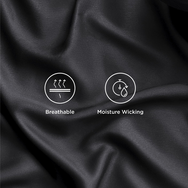 Essential Collection Cooling Rayon Derived from Bamboo Sheet Set, Black, Twin Sheet Set with 1 Pillowcase