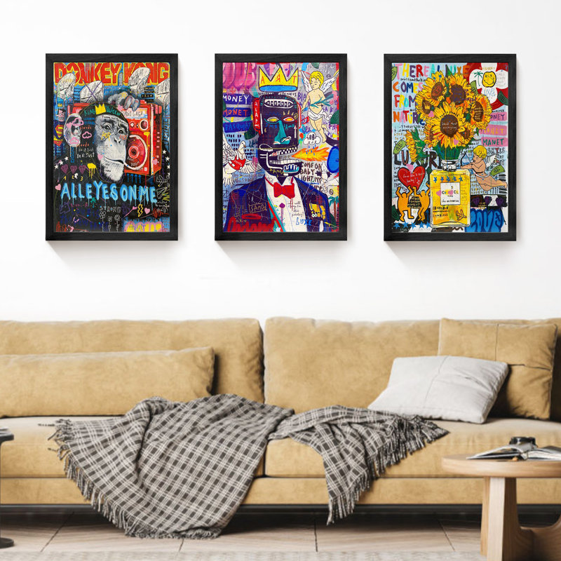 «Banksy Street Wall Art», 3 pièces, impression sur toile encadrée de graffiti