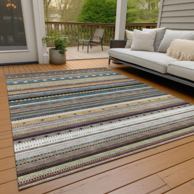 Machine Washable Indoor/Outdoor Chantille ACN2218 Striped Rug