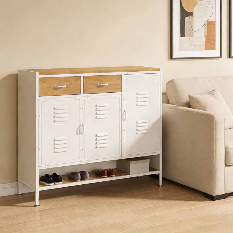 American industrial style shoe cabinet, Cream, 42.52" H x 55.12" W x 12.99" D