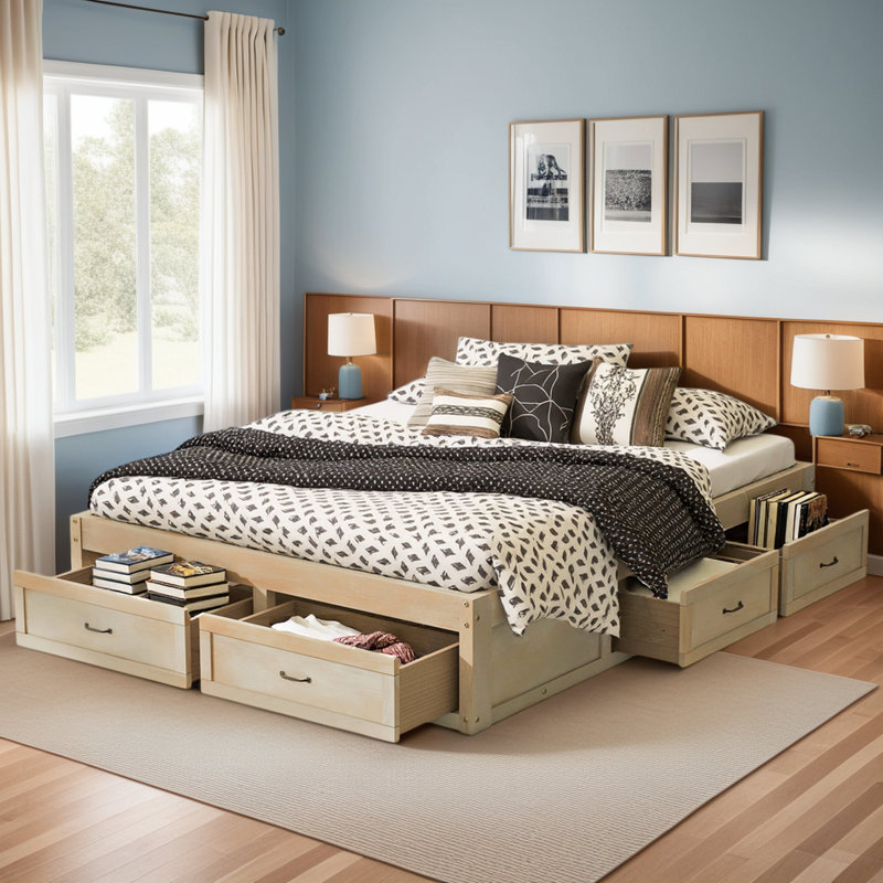  Platform Bed with 6 Storage Drawers - Modern Low-Profile Design & 350 lbs Capacity, Brown, Queen