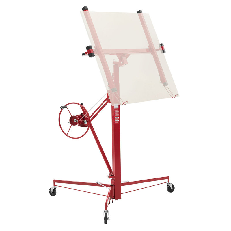 Élévateur de cloison sèche de 11 pi, palan à feuille robuste 150 lb avec bras télescopique réglable, roues verrouillables, outils de levage de panneau de levage de cloison sèche idéal pour l'installation au plafond et au mur (rouge)