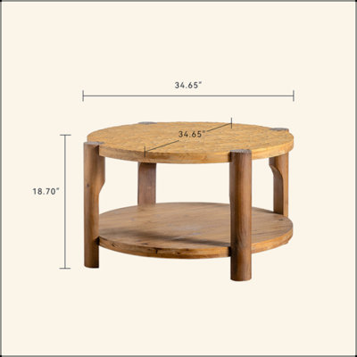 Round Coffee Table With Solid Wood For Living Room, 2-Tier Round Coffee Table With Storage Shelf, Mid Century Modern Coffee Table , Home Small Space,