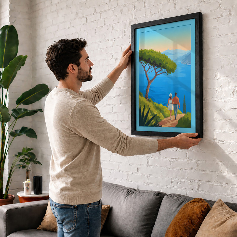 Clifftop Vigil Coastal - Framed Print, Black, A4 - 29.7 x 21.0 cm