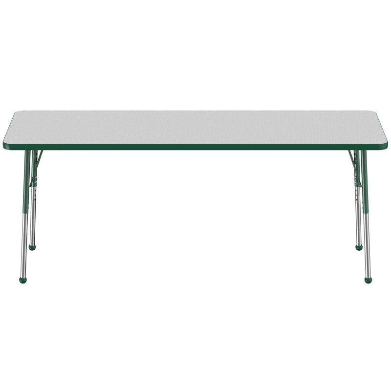 Table d'activité rectangulaire à hauteur réglable en forme de T, 30 po x 48 po, Gris/vert, Roulement à bille standard