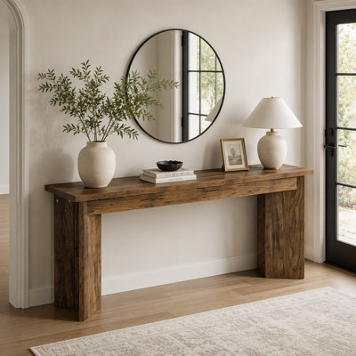 Table console 70,9 ", table de couloir en bois avec double piédestal