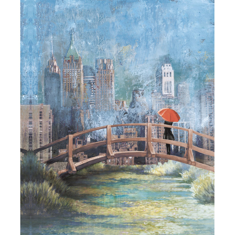 Distant Cityscape Bridge - Painting Print, Black Floater Framed, 91cm H x 61cm W