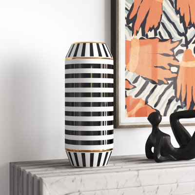 Vase de table en céramique 15,65 "noir / blanc Dion