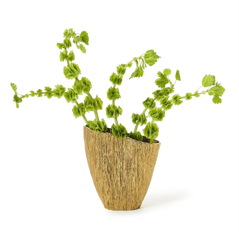 Vase décoratif en métal recyclé à plis dorés pour les fleurs séchées - 10 po