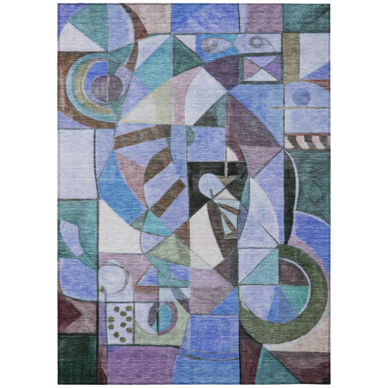 Machine Washable Indoor/Outdoor Xhevrie Green Rug, Rectangle 3' x 5'