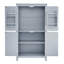 L'armoire de plancher de salle de bain grise avec 4 portes, des tablettes réglables, des charnières en métal et un grand espace de rangement élégant permettent d'utiliser efficacement l'espace-1592515822