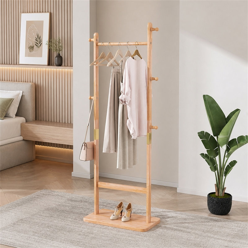 Solid Wood Coat Rack 23.6 x 11 x 71 Inches Natural Wood Wash