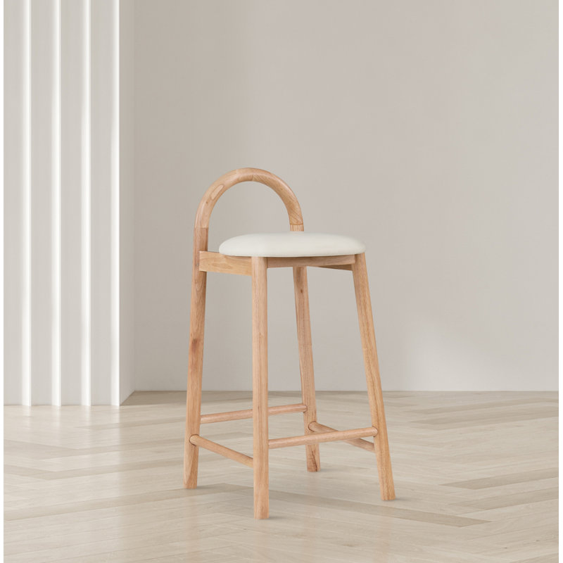 Bartolomea 27" Counter Bar Stool, Natural, Cream Vegan Leather