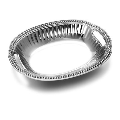 Wilton Armetale Flutes and Pearls Small Bowl with Handles, 12-Inch-by-9.5-Inch, Silver