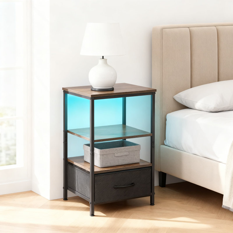 Table de chevet intelligente avec station de charge, tiroirs réglables en tissu, éclairage à DEL et ports USB pour un rangement moderne dans la chambre à coucher