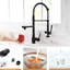 Robinet de cuisine noir rétractable - poignée simple, garniture en céramique, duvet robuste de finition rouille et corrosion, noir, style industriel-149997104