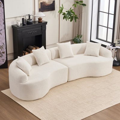Curved Boneless Sofa,Compression Modular 110'' Sectional,White High-Density,Couches Sleeper for Living Room Bedroom Apartment Lounge,Chenille