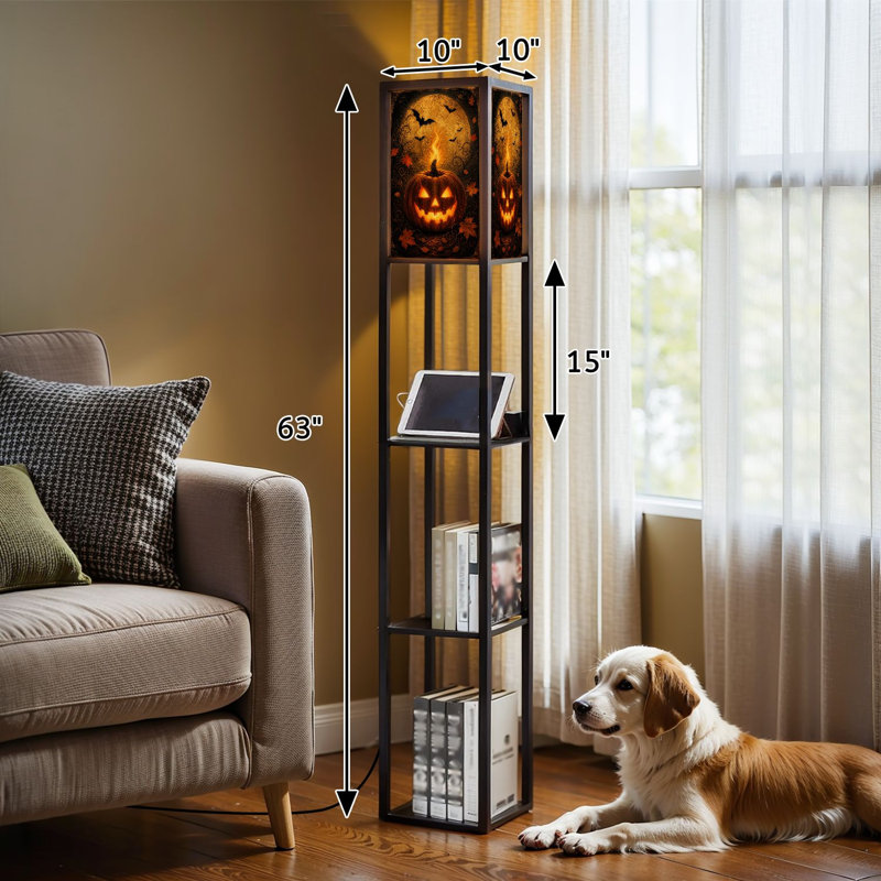 Lampe sur pied à DEL Dimmable O Lantern Flame citrouille sous la pleine lune Halloween gothique rétro, lampe sur pied en MDF avec télécommande, 3 lumières de couleur, pour le salon, la chambre à coucher