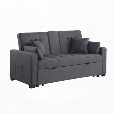 Linen Convertible Sleeper Loveseat with Dropdown Console
