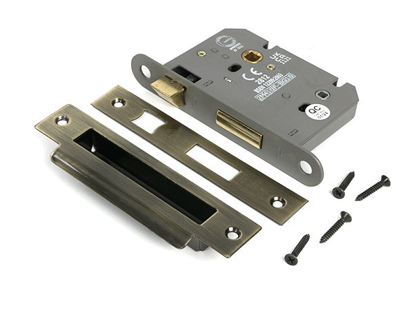Polished SS 3" Heavy Duty Bathroom Mortice Lock, Aged Brass