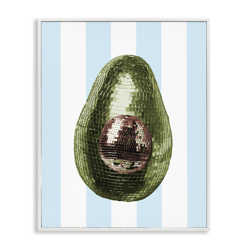 Disco avocat sur giclée encadrée bleue, design par Lil 'Rue, Estampe numérique encadrée blanc bord de mer, H 30 po x l 24 po