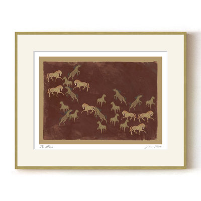 Mod-Ensemble The Horses by ChiChi – Minimalist Animal Art Print with Galloping Equines | 36"H x 48"W | Gold Frame