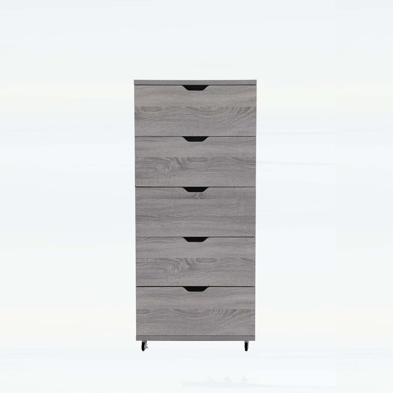 Armoire de rangement à 5 tiroirs avec roulettes, Gris