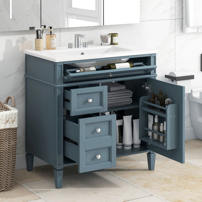 Meuble-lavabo de 30 po avec lavabo supérieur, Slive, Bleu