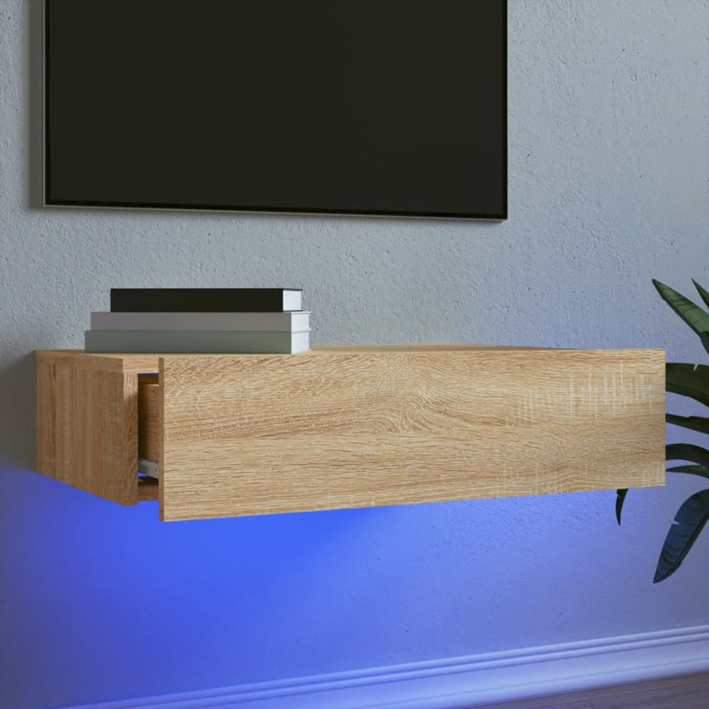 Briahnna TV Cabinets with LED Lights Media Unit, Sonoma Oak