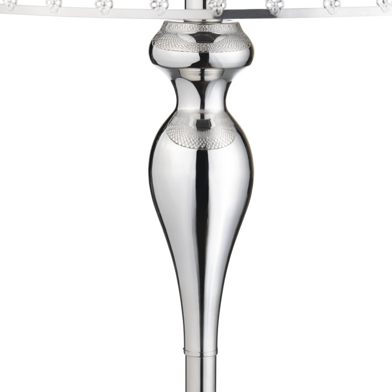 Floor Lamp with Double Drum Shade, Polished Silver