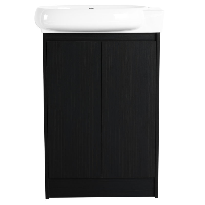 Meuble-lavabo de 23 po avec lavabo. Structure compacte moderne. Action de porte à fermeture en douceur. Compartiment de rangement spacieux. Teinte châtaigne noire. Lavabo simple à détoxifier. Fabrication. Mécanisme. Volume généreux.