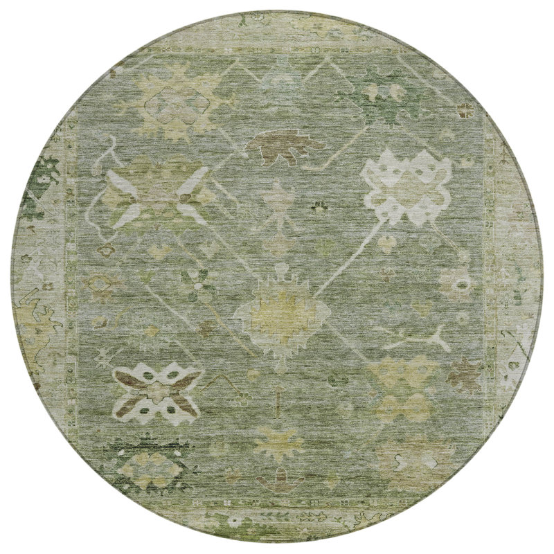 Machine Washable Indoor/Outdoor Xhevrie Sage Rug, Round 8'
