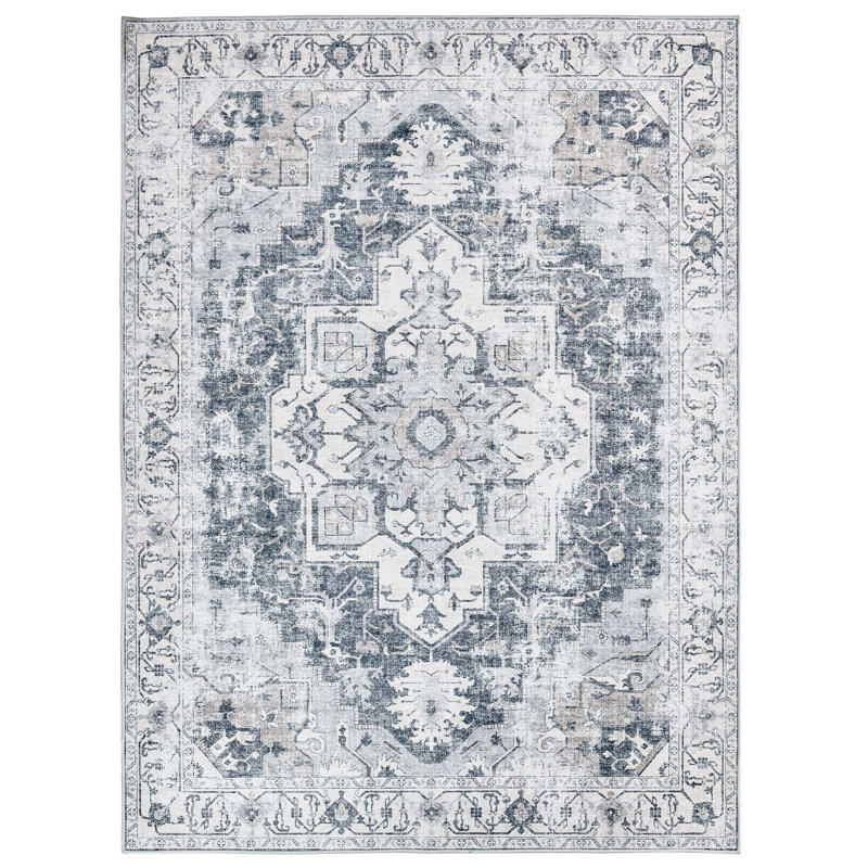 Tapis intérieur lavable Mishine Mashine, Rectangle 8 pi x 10 pi, Gris