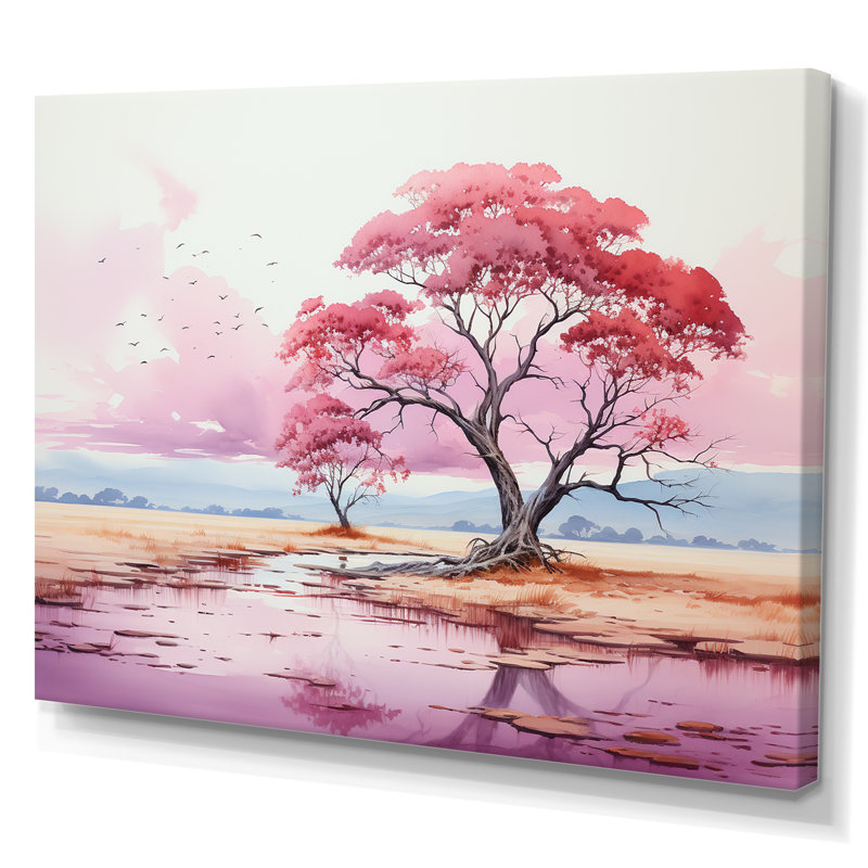 Rose, gris, paysage africain, Toile tendue, H 12 po x l 20 po x P 1 po