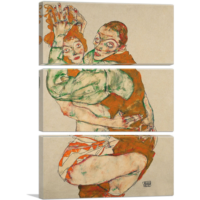 «Lovemake 1915» par Egon Schiele, ensemble de 3 reproductions d'art sur toiles tendues, H 60 po x l 40 po x P 0,75 po