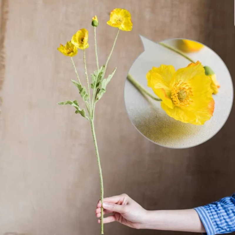 Jet de coquelicot en soie, 1 tige, Jaune