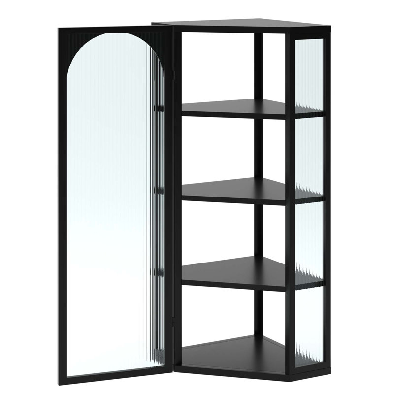 Armoire de coin murale avec rangement à quatre niveaux et design moderne, Noir