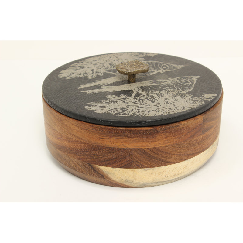 Porte-tortilla en bois noir avec peau de serpent et oiseaux