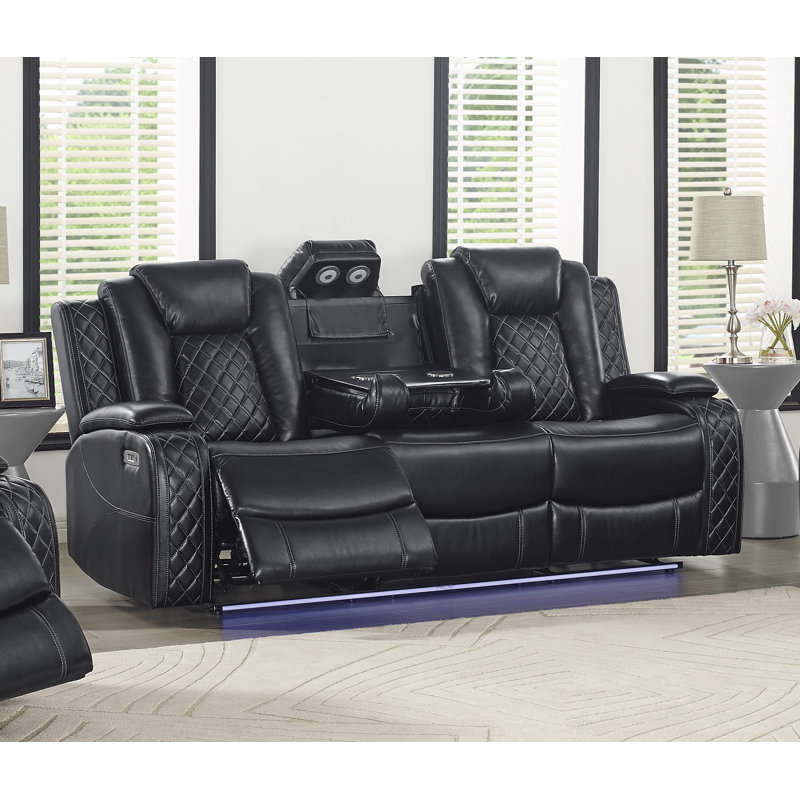 Canapé inclinable Gracey, Mélange de polyester noir, Alimentation - Bouton-poussoir