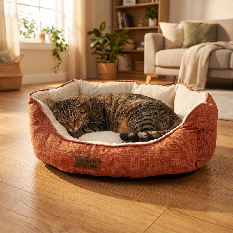Pet Bed, 19.69" D x 23.62" W, Orange; Cream