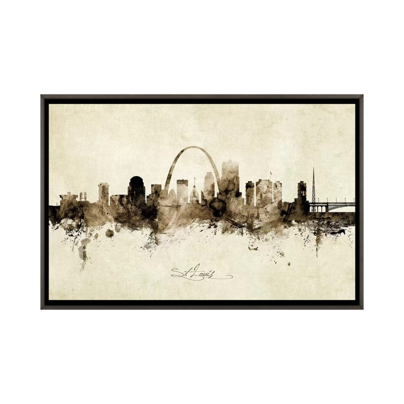 «St Louis Missouri Skyline» par Michael Tompsett - impression d'art graphique, H 26 po x l 40 po x 1,5 po, Pas de tapis