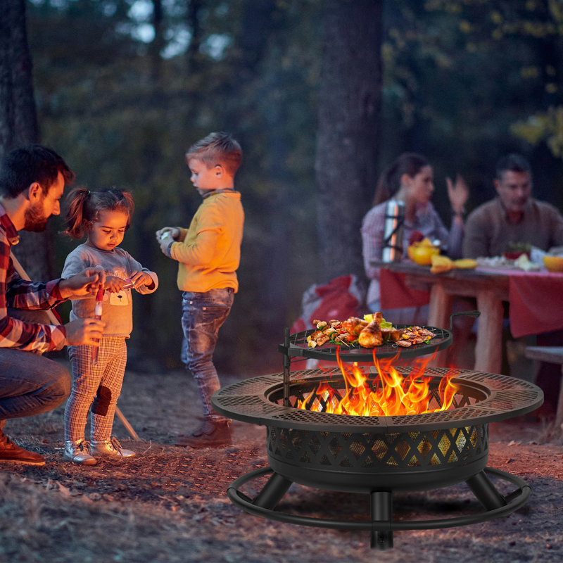 Foyer à bois de 42 pouces avec barbecue et couvercle, H 25,2 po x l 42 po x P 42 po