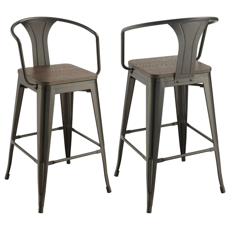 Tabouret de bar noir foncé et orme foncé (ensemble de 2)