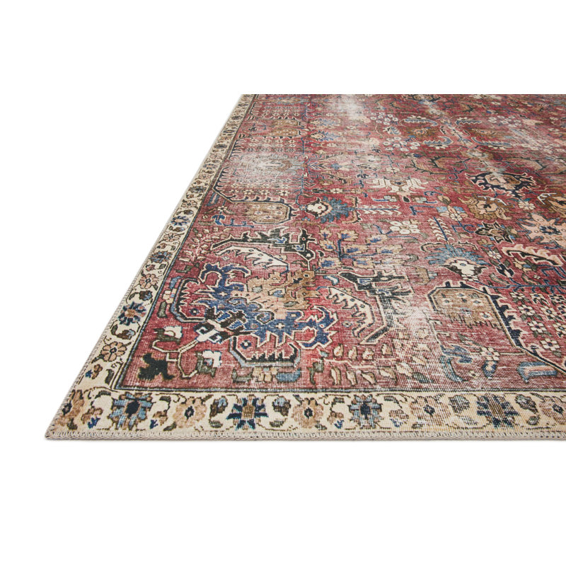 Merlot Red Vintage Look Easy-Care Polyester Rug
